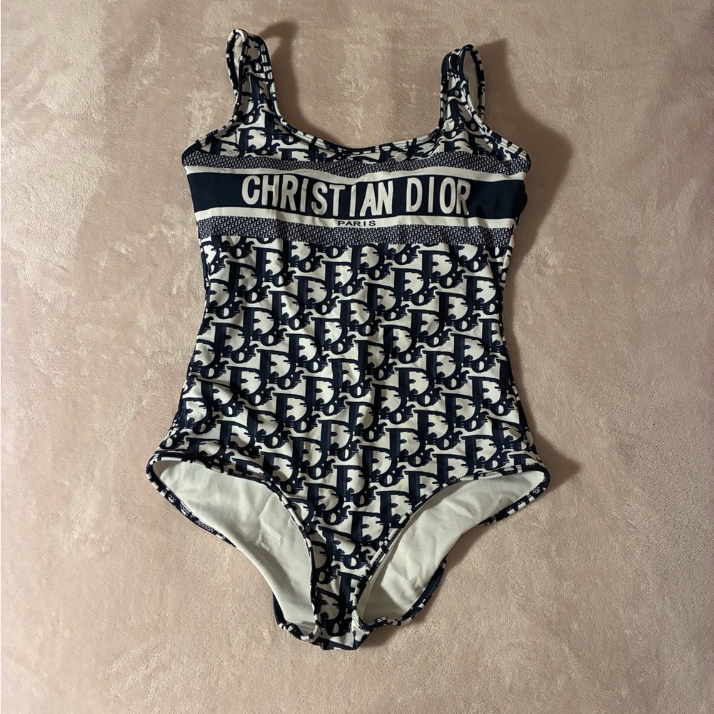 Dior Navy and White One Piece Swimsuit
